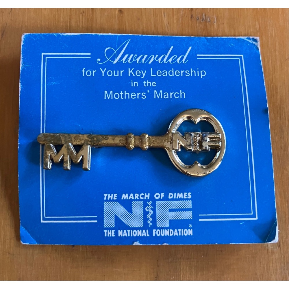 March of Dimes Key Leadership Pin Gold Tone Vintage Mothers March MM NF